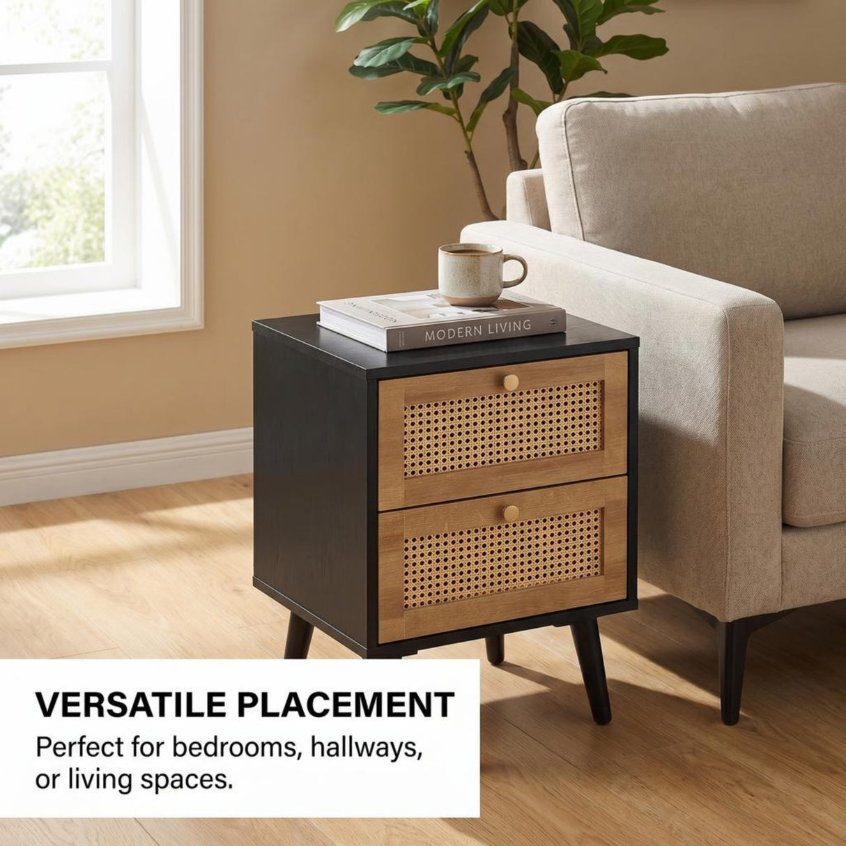 Manila Rattan 2 Drawer Bedside Table