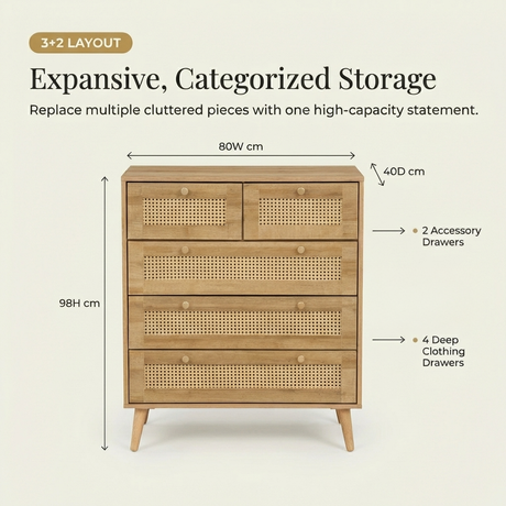Manila Rattan 3+2 Drawer Chest of Drawers