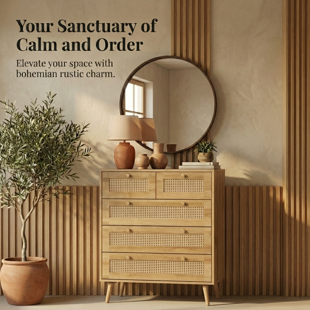 Manila Rattan 3+2 Drawer Chest of Drawers