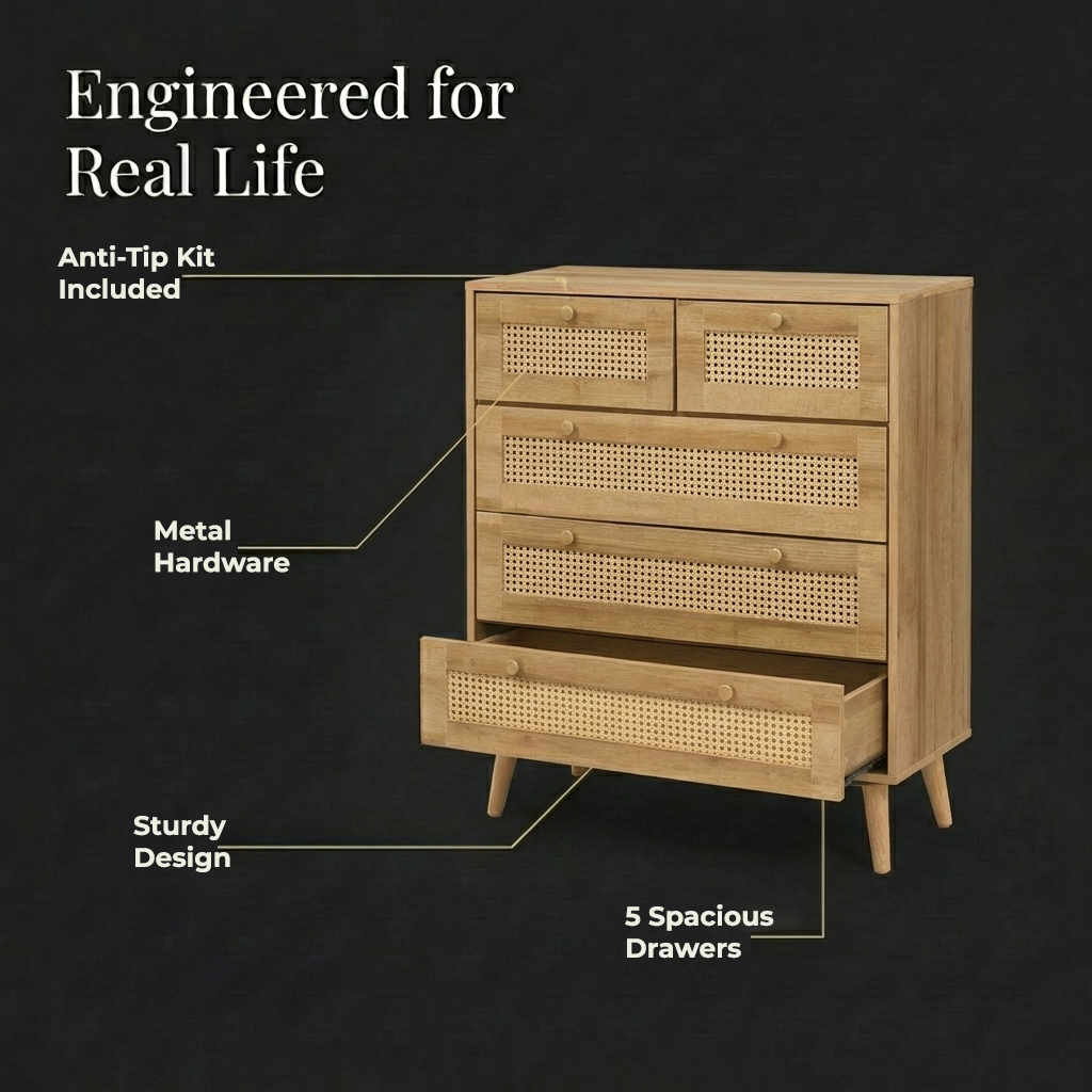 Manila Rattan 3+2 Drawer Chest of Drawers
