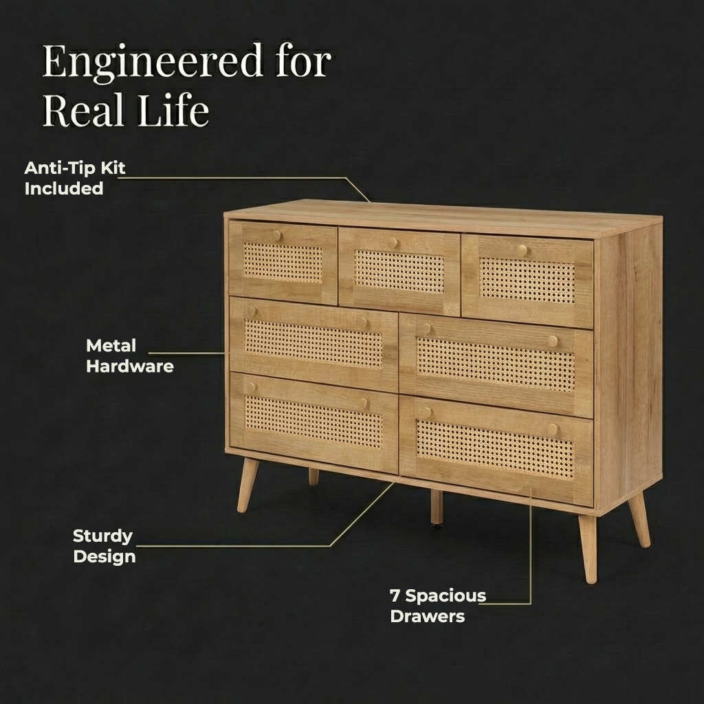 Manila Rattan 7 Drawer Chest of Drawers