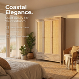 Willow Rattan 3 Door Triple Wardrobe with 2 Drawers