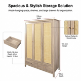 Willow Rattan 3 Door Triple Wardrobe with 2 Drawers