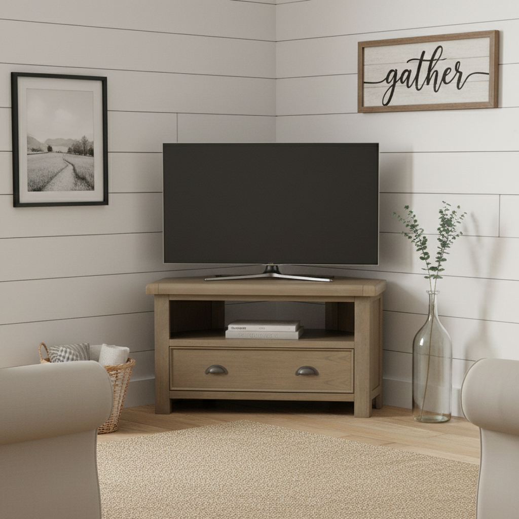 Acadia 1 Drawer Open Shelf Corner TV Unit