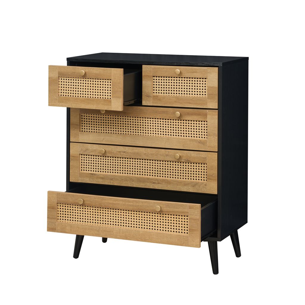 Manila Rattan 3 Piece Bedroom Set with 2 Door Wardrobe, Bedside Table & Chest of 3+2 Drawers