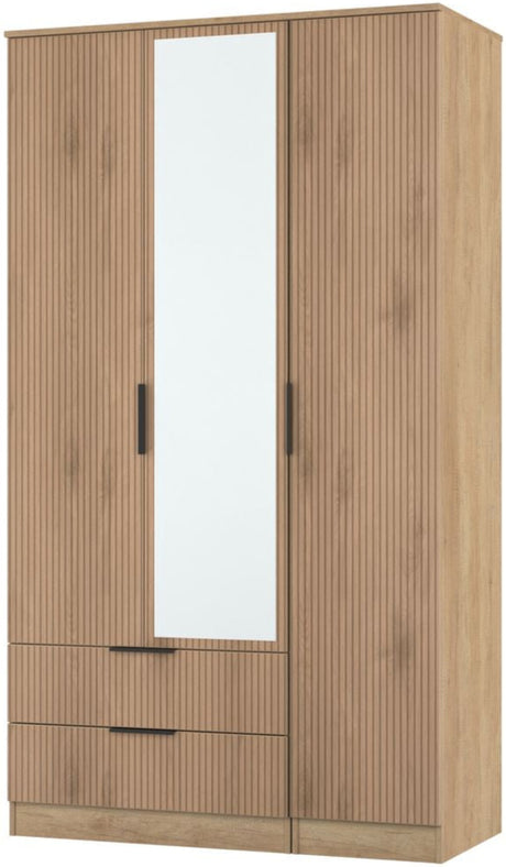 Java Tall Mirrored 2 Drawer 3 Door Triple Wardrobe