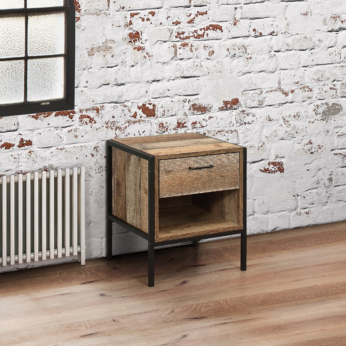 Urban Rustic Industrial 1 Drawer Bedside Table