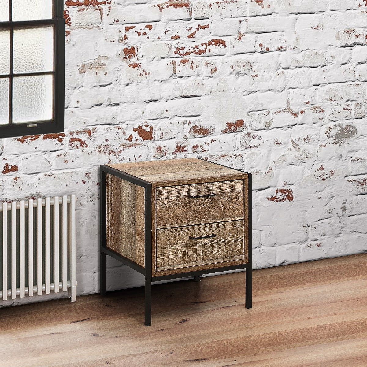 Urban Rustic Industrial 2 Drawer Bedside Table