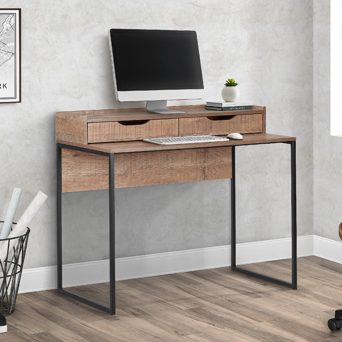 Urban Rustic Industrial 2 Drawer Office Desk