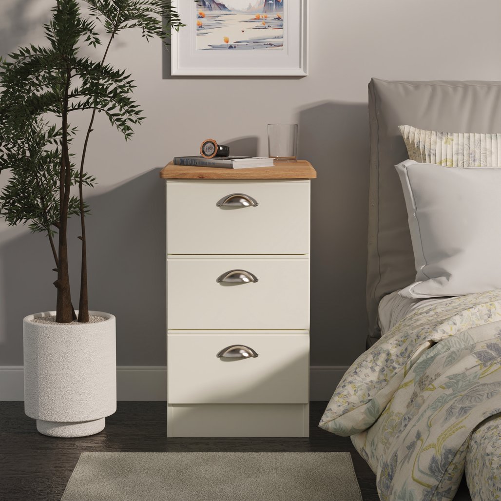 Victoria 3 Drawer Bedside Table with Oak Top