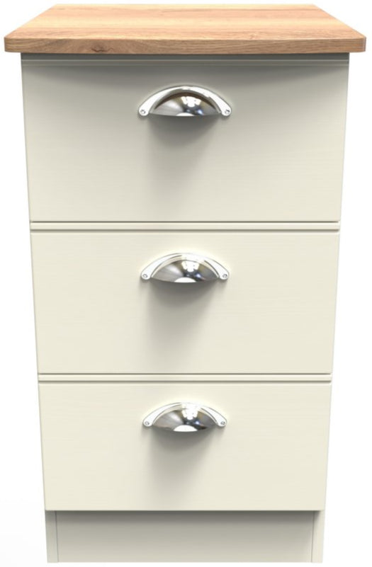 Victoria 3 Drawer Bedside Table with Oak Top