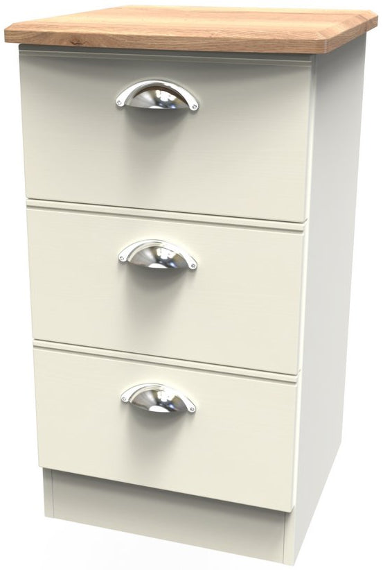 Victoria 3 Drawer Bedside Table with Oak Top