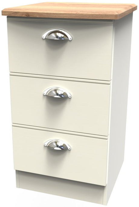 Victoria 3 Drawer Bedside Table with Oak Top