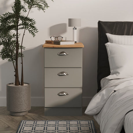 Victoria 3 Drawer Bedside Table with Oak Top