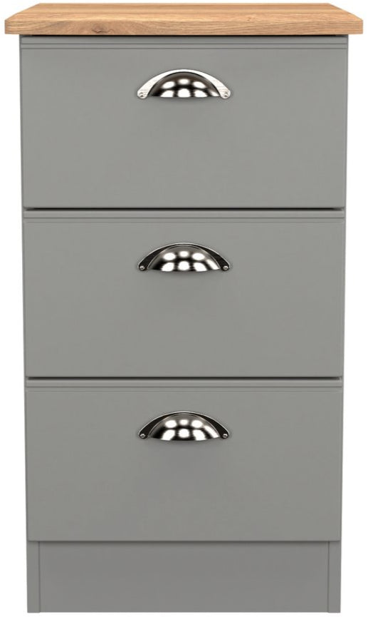 Victoria 3 Drawer Bedside Table with Oak Top
