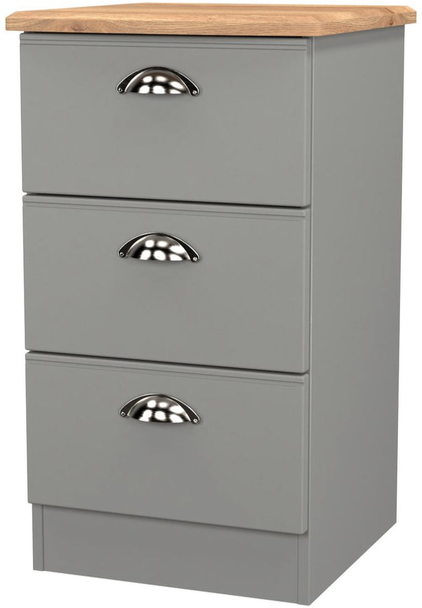 Victoria 3 Drawer Bedside Table with Oak Top
