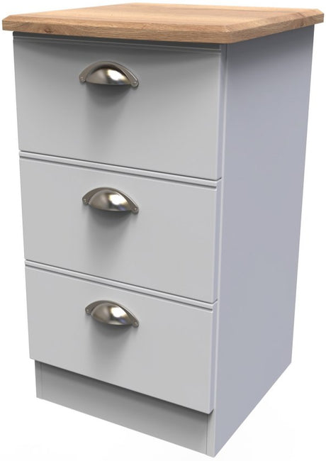 Victoria 3 Drawer Bedside Table with Oak Top