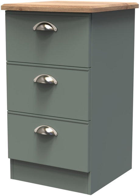 Victoria 3 Drawer Bedside Table with Oak Top