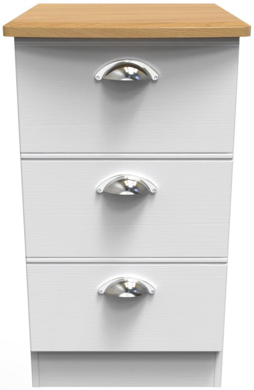 Victoria 3 Drawer Bedside Table with Oak Top