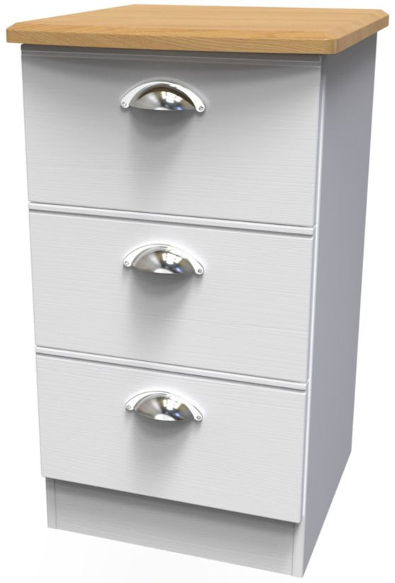 Victoria 3 Drawer Bedside Table with Oak Top
