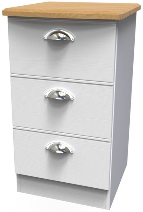 Victoria 3 Drawer Bedside Table with Oak Top