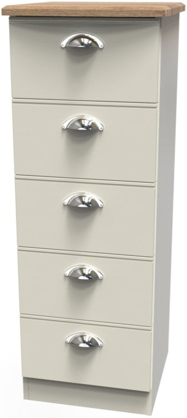 Victoria 5 Drawer Bedside Table with Riviera Oak Top