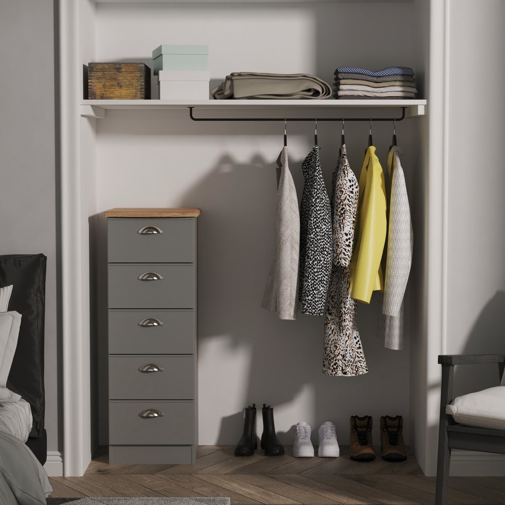 Victoria 5 Drawer Bedside Table with Riviera Oak Top