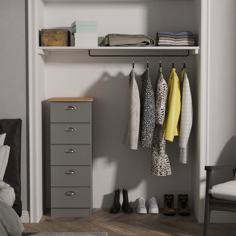 Victoria 5 Drawer Bedside Table with Riviera Oak Top