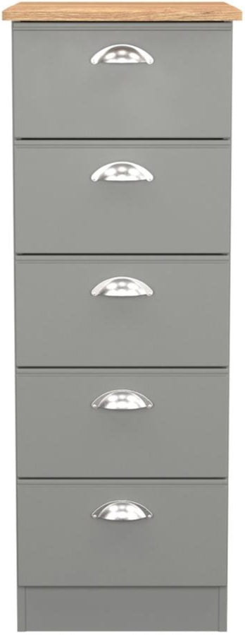 Victoria 5 Drawer Bedside Table with Riviera Oak Top