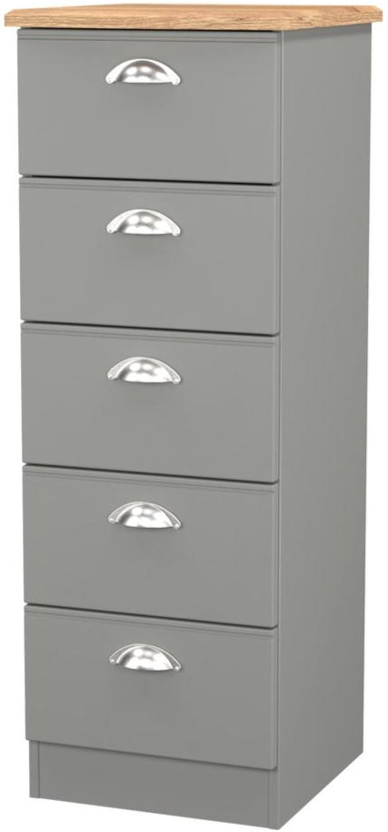 Victoria 5 Drawer Bedside Table with Riviera Oak Top