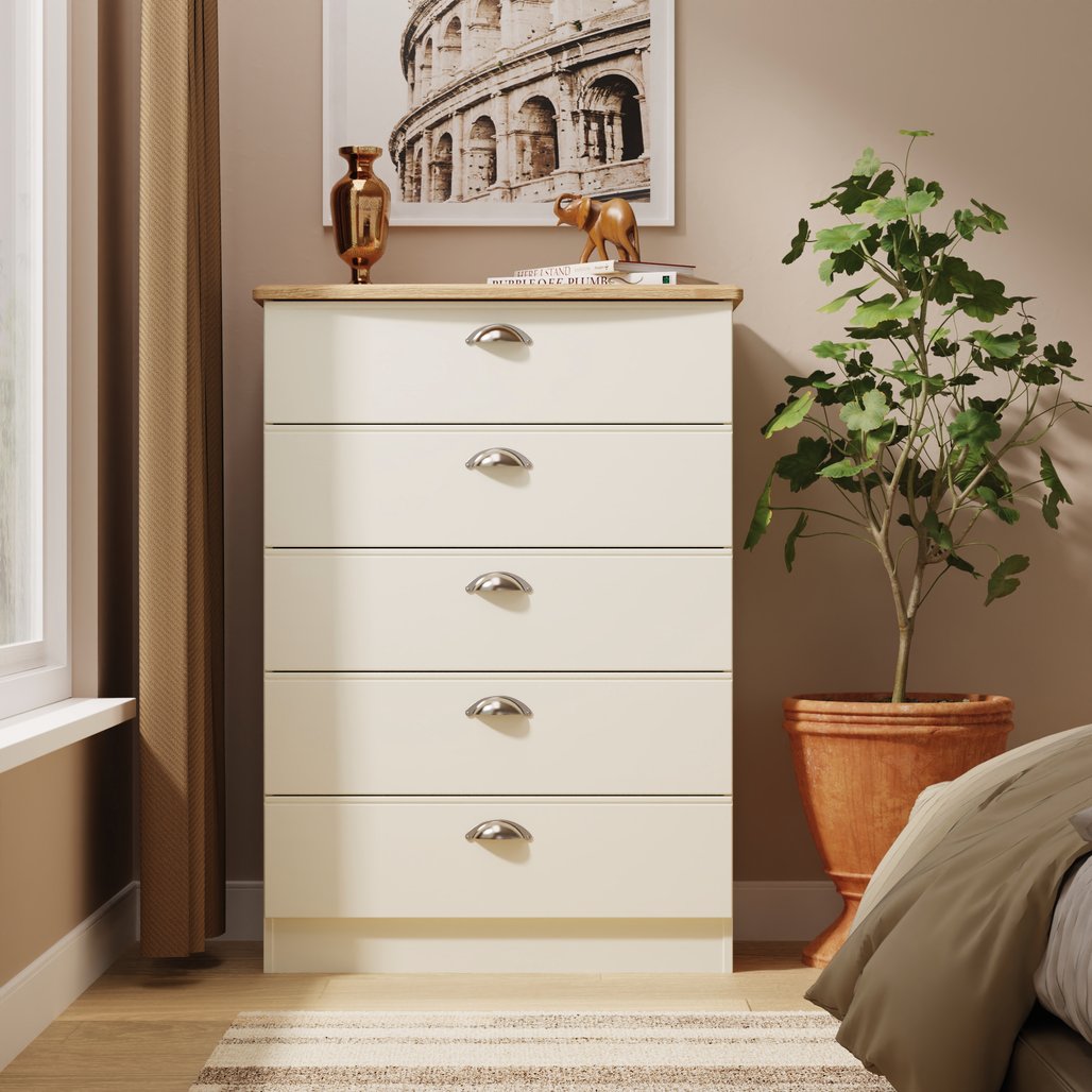 Victoria 5 Drawer Chest with Riviera Oak Top