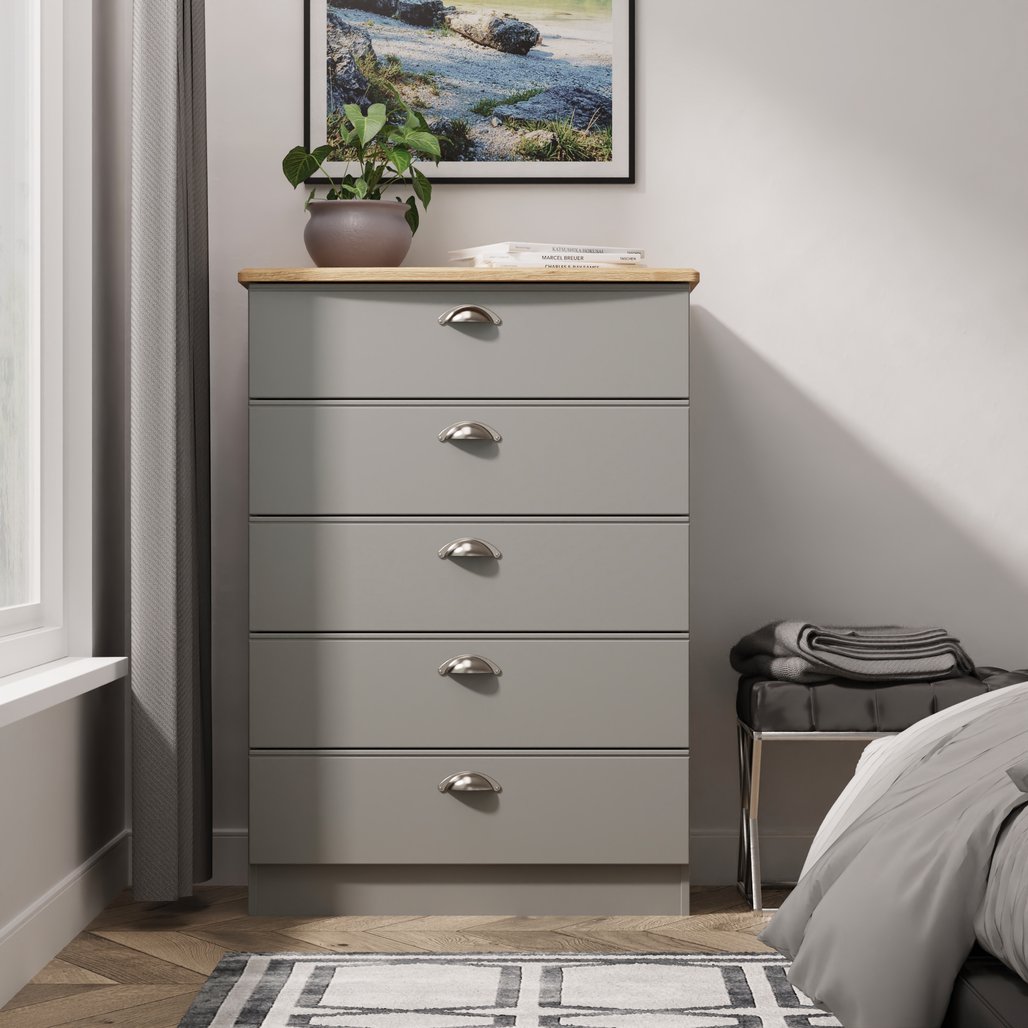 Victoria 5 Drawer Chest with Riviera Oak Top
