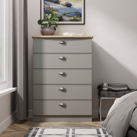 Victoria 5 Drawer Chest with Riviera Oak Top