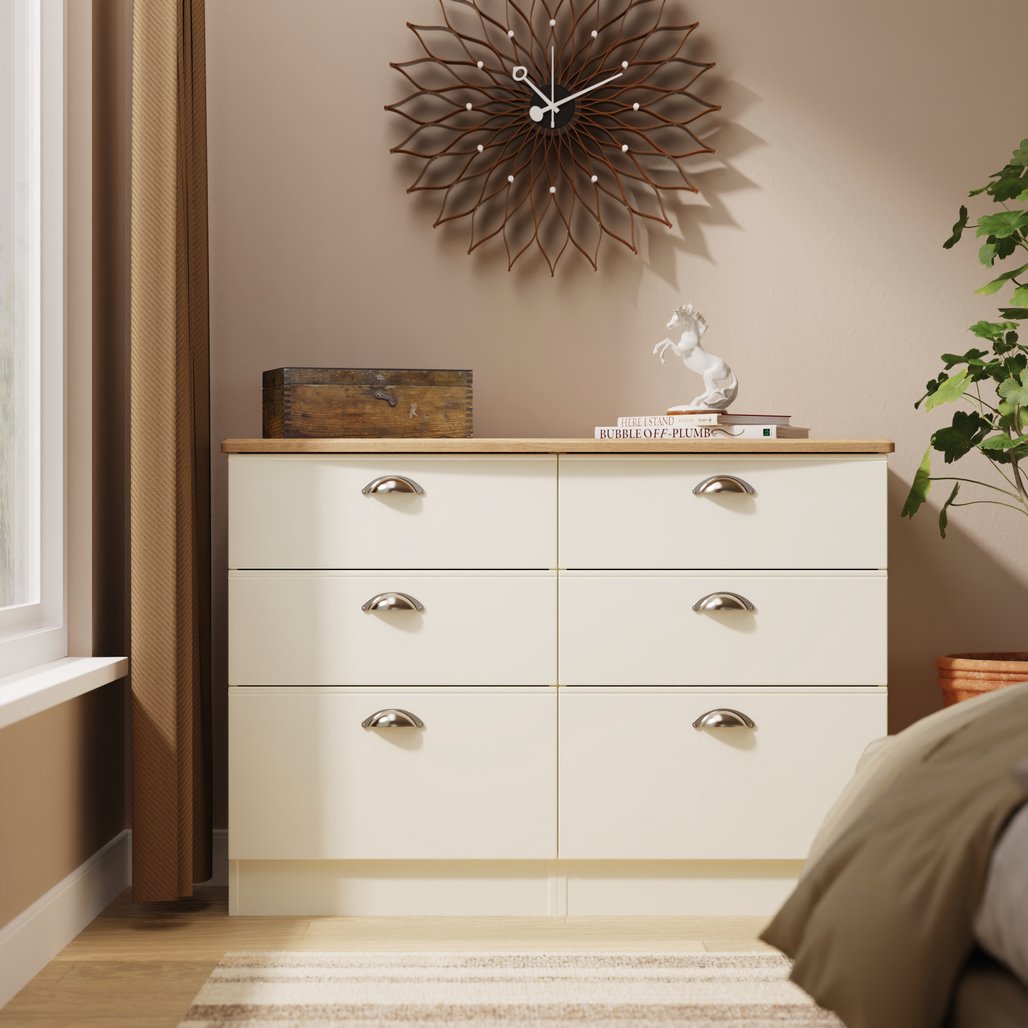 Victoria 6 Drawer Midi Chest with Riviera Oak Top
