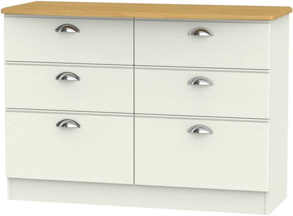 Victoria 6 Drawer Midi Chest with Riviera Oak Top