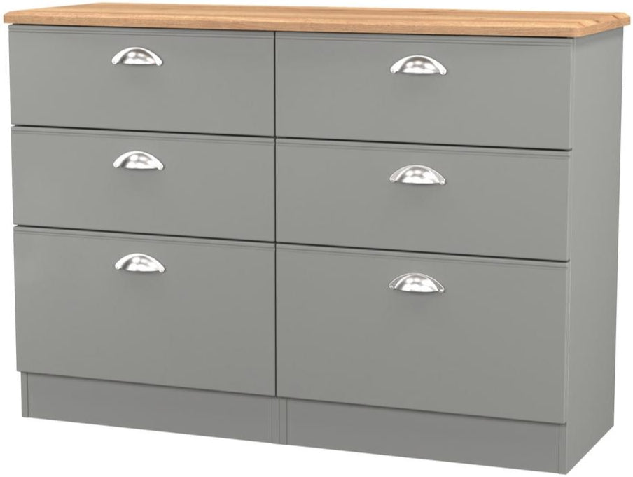 Victoria 6 Drawer Midi Chest with Riviera Oak Top