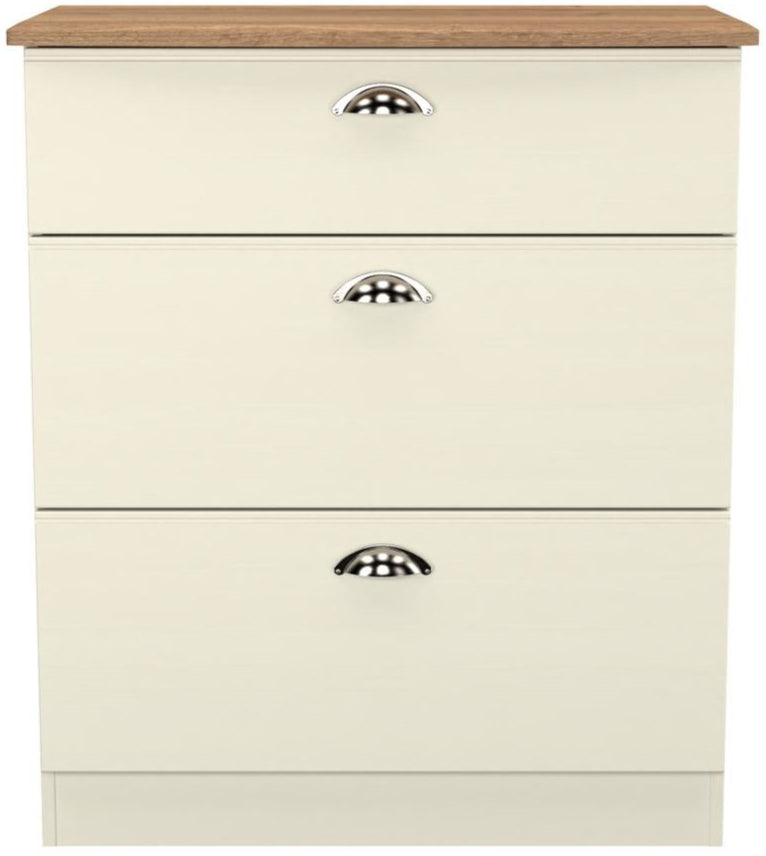 Victoria 3 Drawer Deep Chest of Drawers with Oak Top
