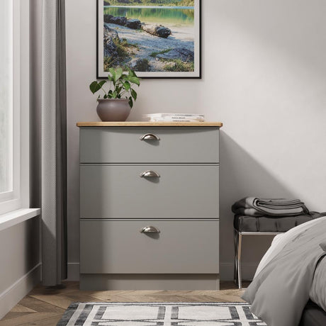 Victoria 3 Drawer Deep Chest of Drawers with Oak Top