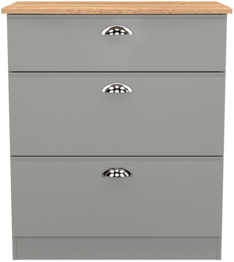 Victoria 3 Drawer Deep Chest of Drawers with Oak Top