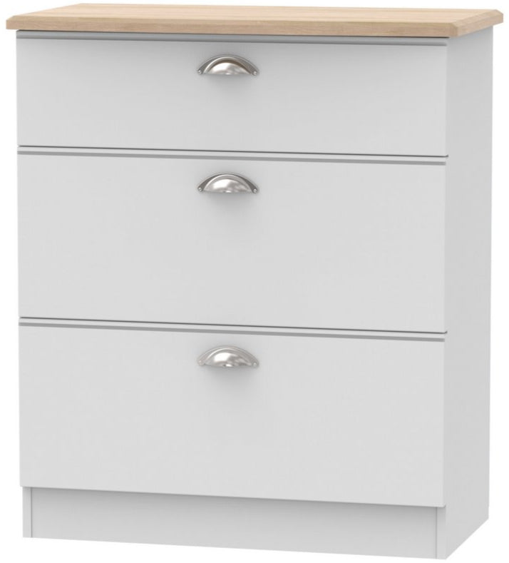 Victoria 3 Drawer Deep Chest of Drawers with Oak Top