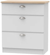 Victoria 3 Drawer Deep Chest of Drawers with Oak Top
