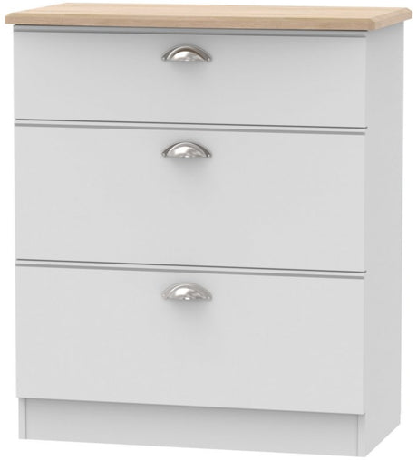 Victoria 3 Drawer Deep Chest of Drawers with Oak Top