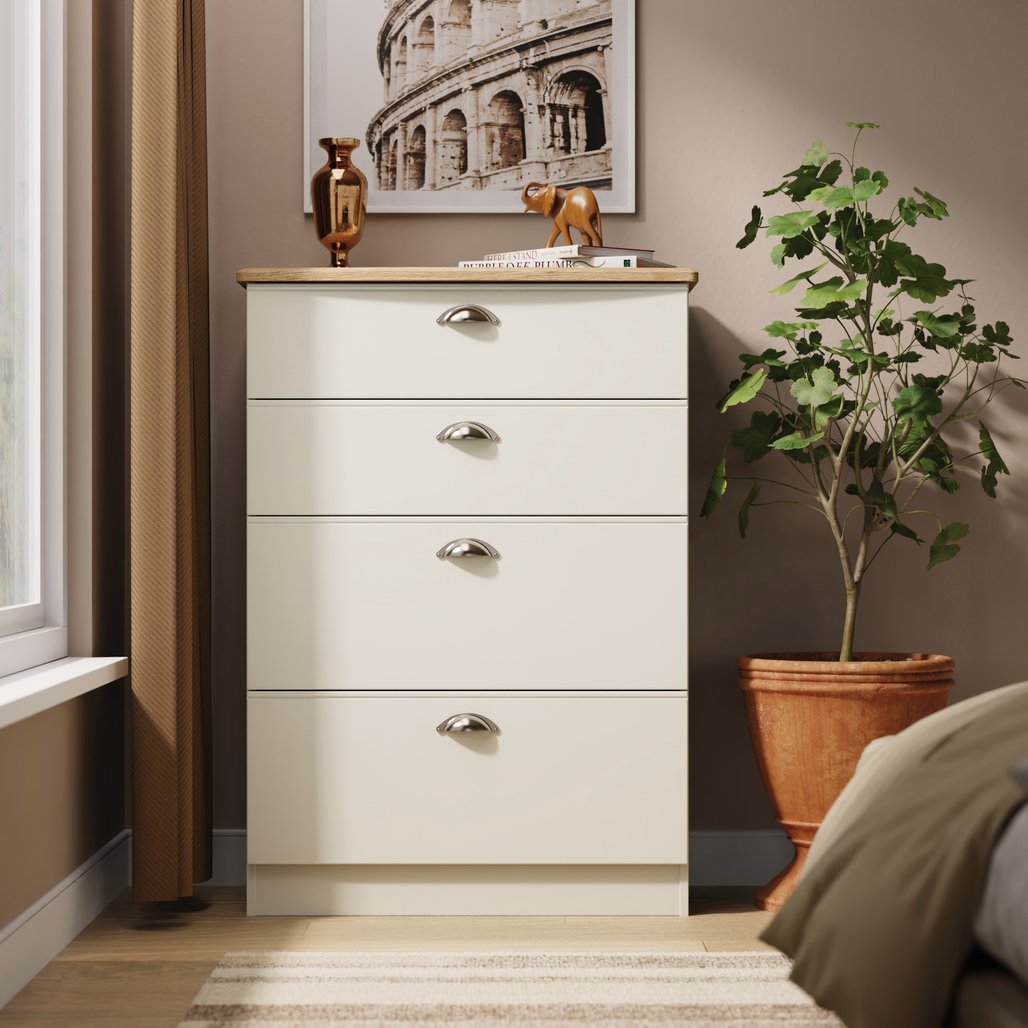 Victoria 4 Drawer Deep Chest of Drawers with Oak Top