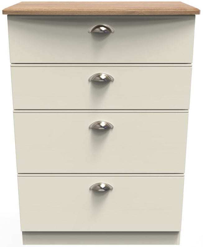 Victoria 4 Drawer Deep Chest of Drawers with Oak Top