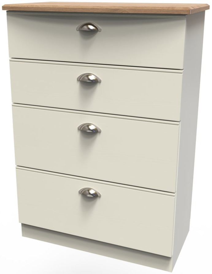 Victoria 4 Drawer Deep Chest of Drawers with Oak Top