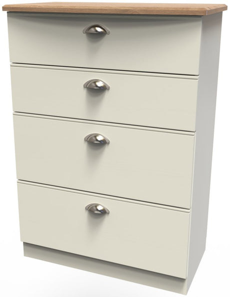 Victoria 4 Drawer Deep Chest of Drawers with Oak Top
