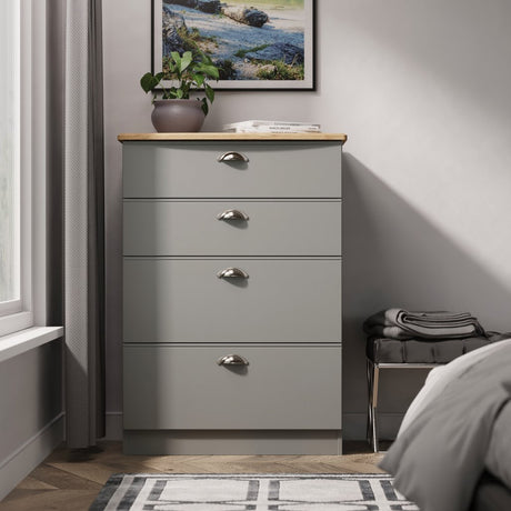 Victoria 4 Drawer Deep Chest of Drawers with Oak Top