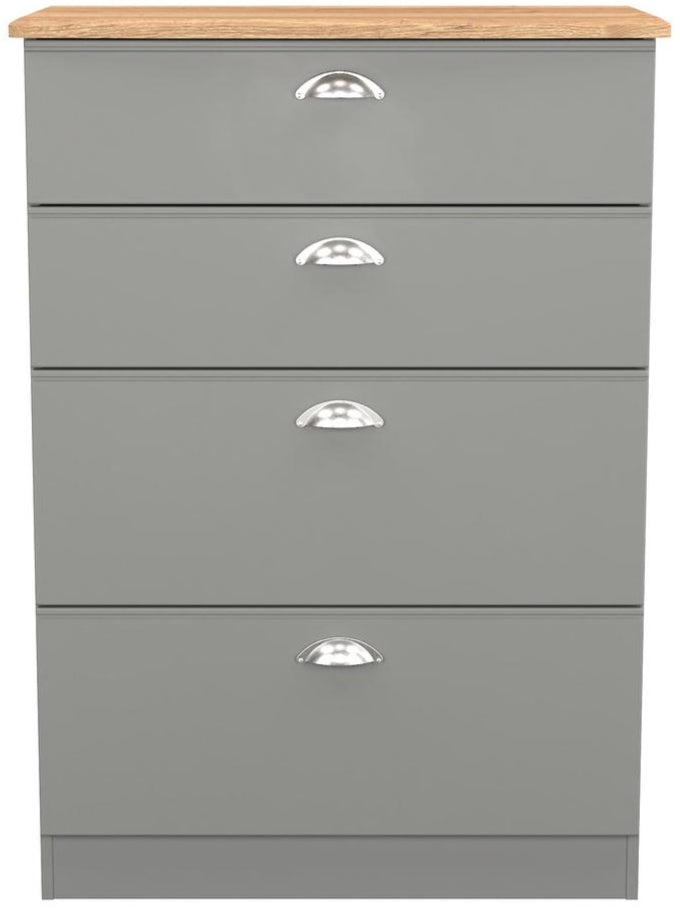 Victoria 4 Drawer Deep Chest of Drawers with Oak Top