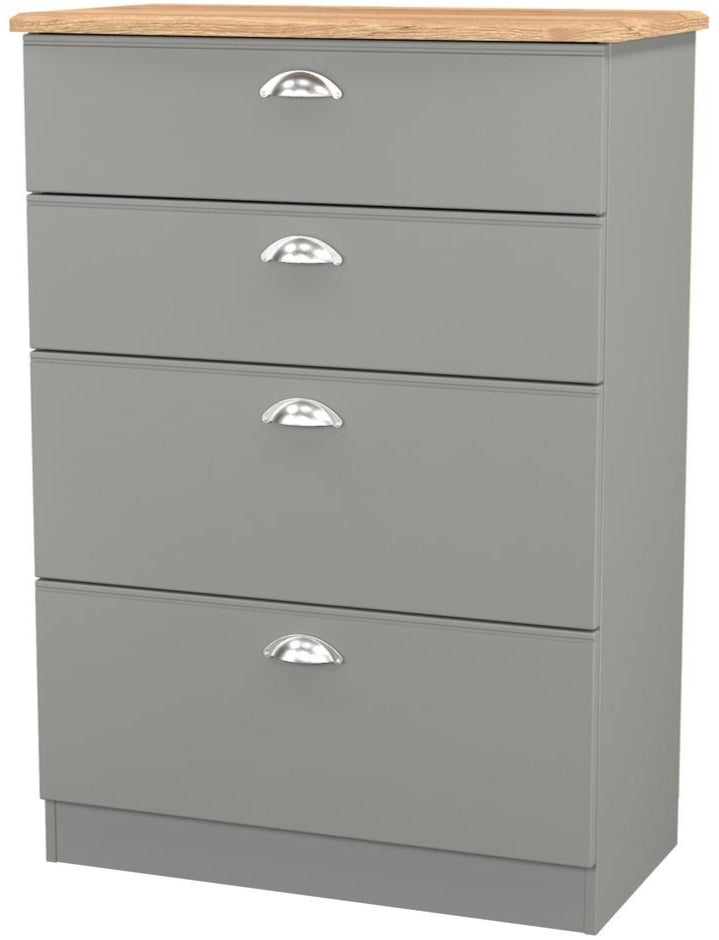 Victoria 4 Drawer Deep Chest of Drawers with Oak Top
