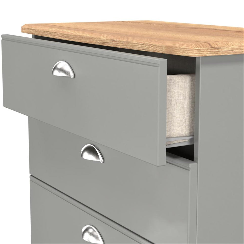 Victoria 4 Drawer Deep Chest of Drawers with Oak Top